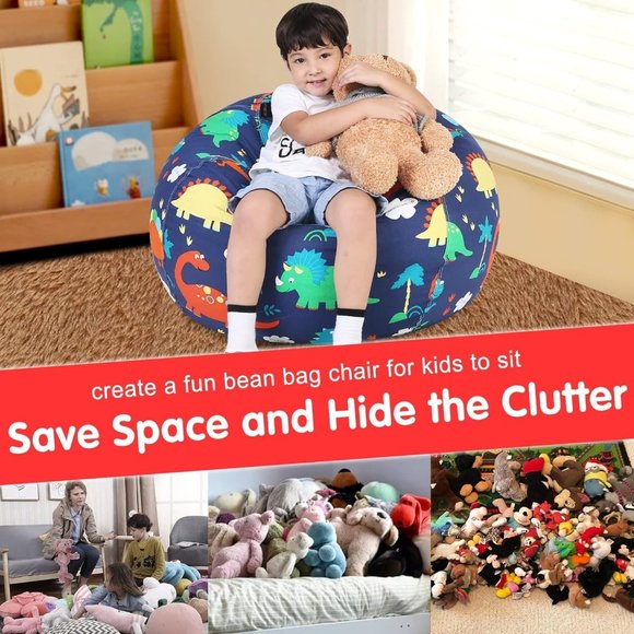 Dinosaur Stuffed Animal Storage Bean Bag Chair Cover Kids Zipper Toys Plush Kids - Picture 4 of 7